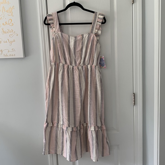 Madison Grey Striped Ruffle Dress cotton summer Sunday size XL boho - Picture 6 of 15